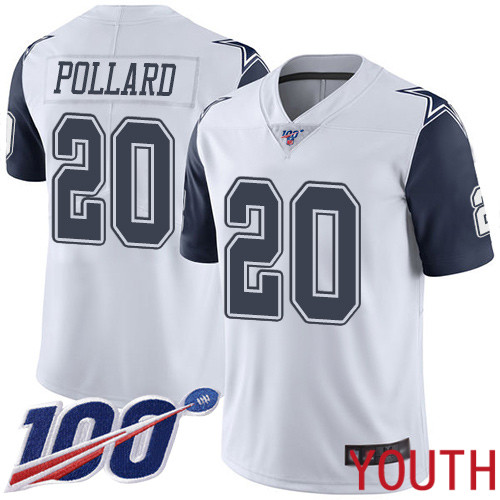 Youth Dallas Cowboys Limited White Tony Pollard #20 100th Season Rush Vapor Untouchable NFL Jersey